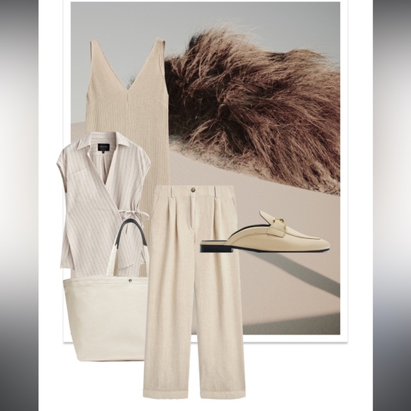 Massimo Dutti pinstripe wrap top linen cotton blouse natural fibers size small - Picture 12 of 17